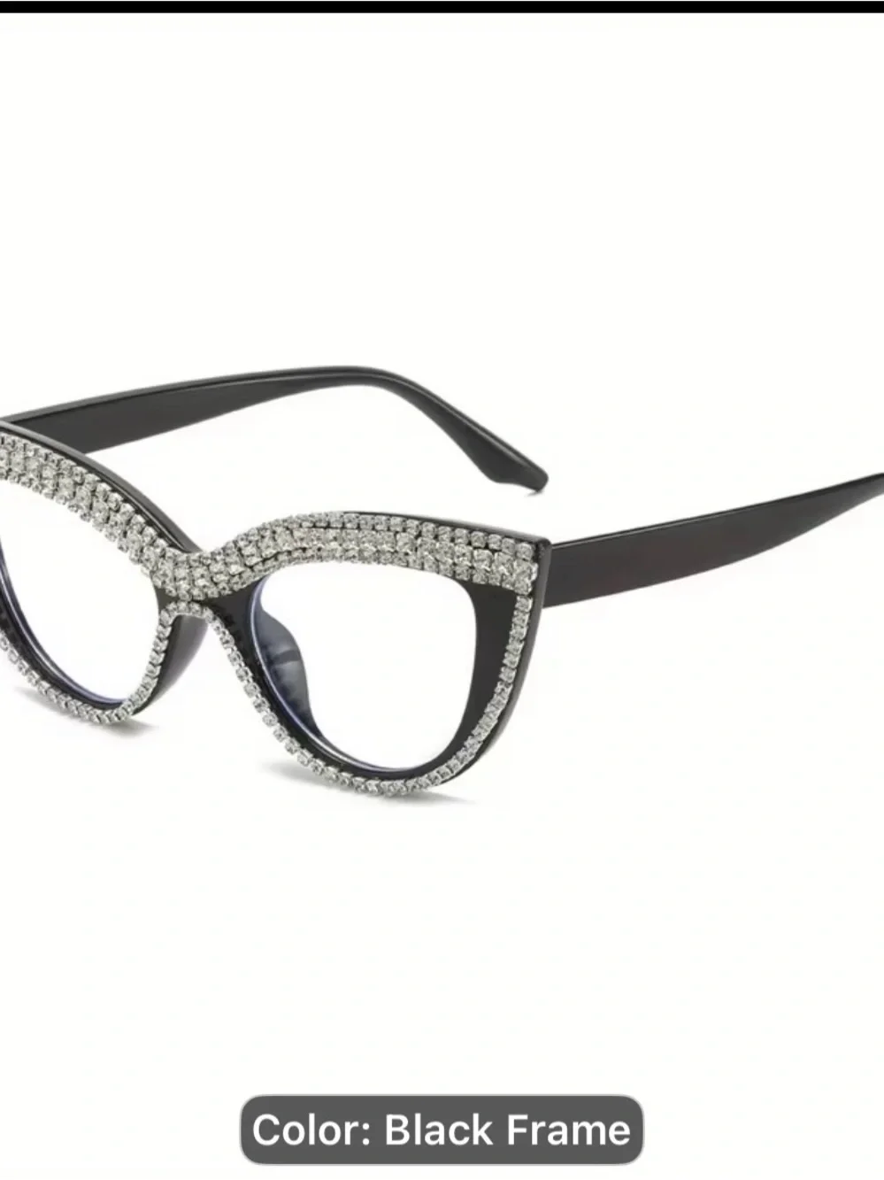 🆕 Crystal-Embellished Black Cat Eye Glasses